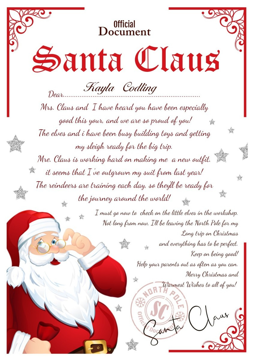 Personalised Letter From Santa Nice List Certificate Christmas Eve throughout Christmas Eve Box Letter Template
