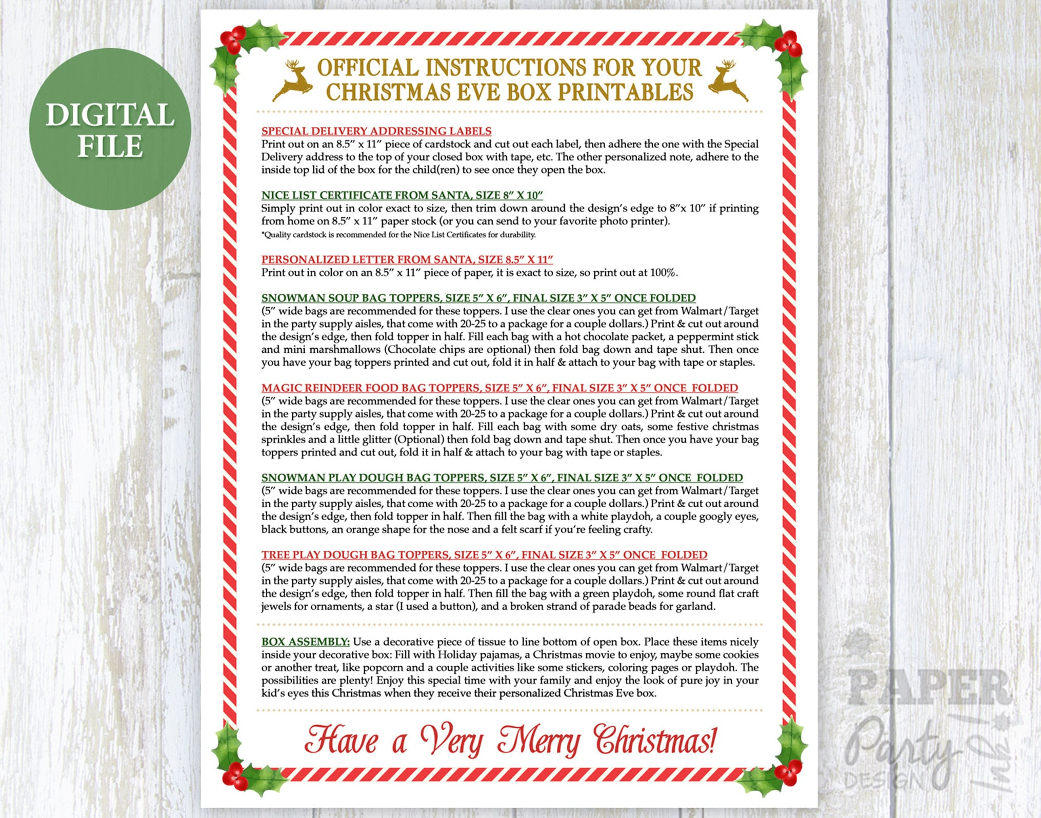 Personalized Christmas Eve Box Printable Kit, Digital Christmas throughout Christmas Eve Box Letter Template