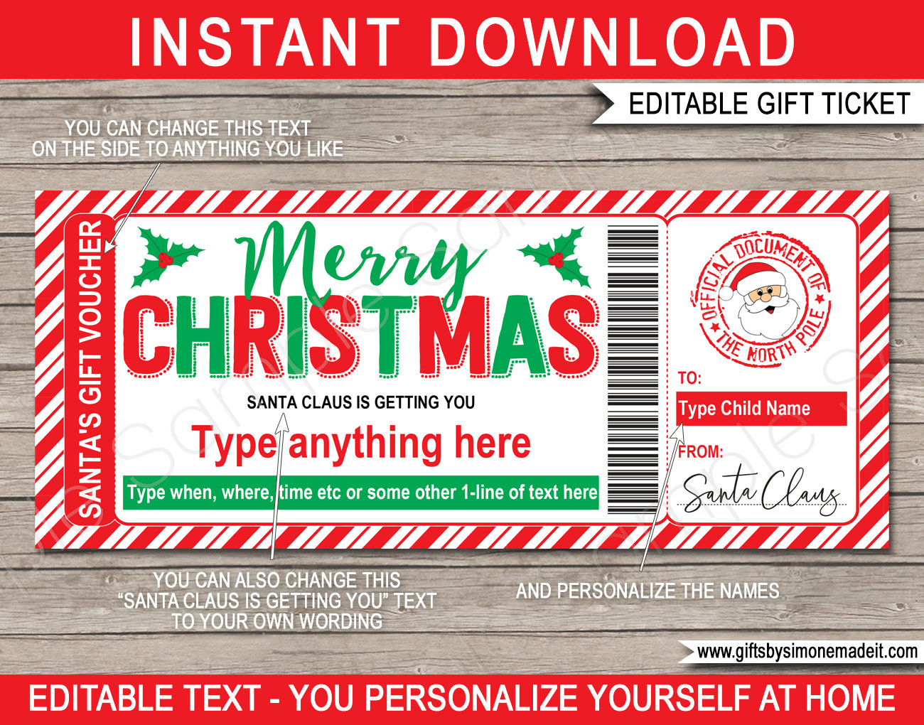 Personalized Santa Gift Voucher Template: Christmas Iou (Instant inside Christmas Gift Iou Template