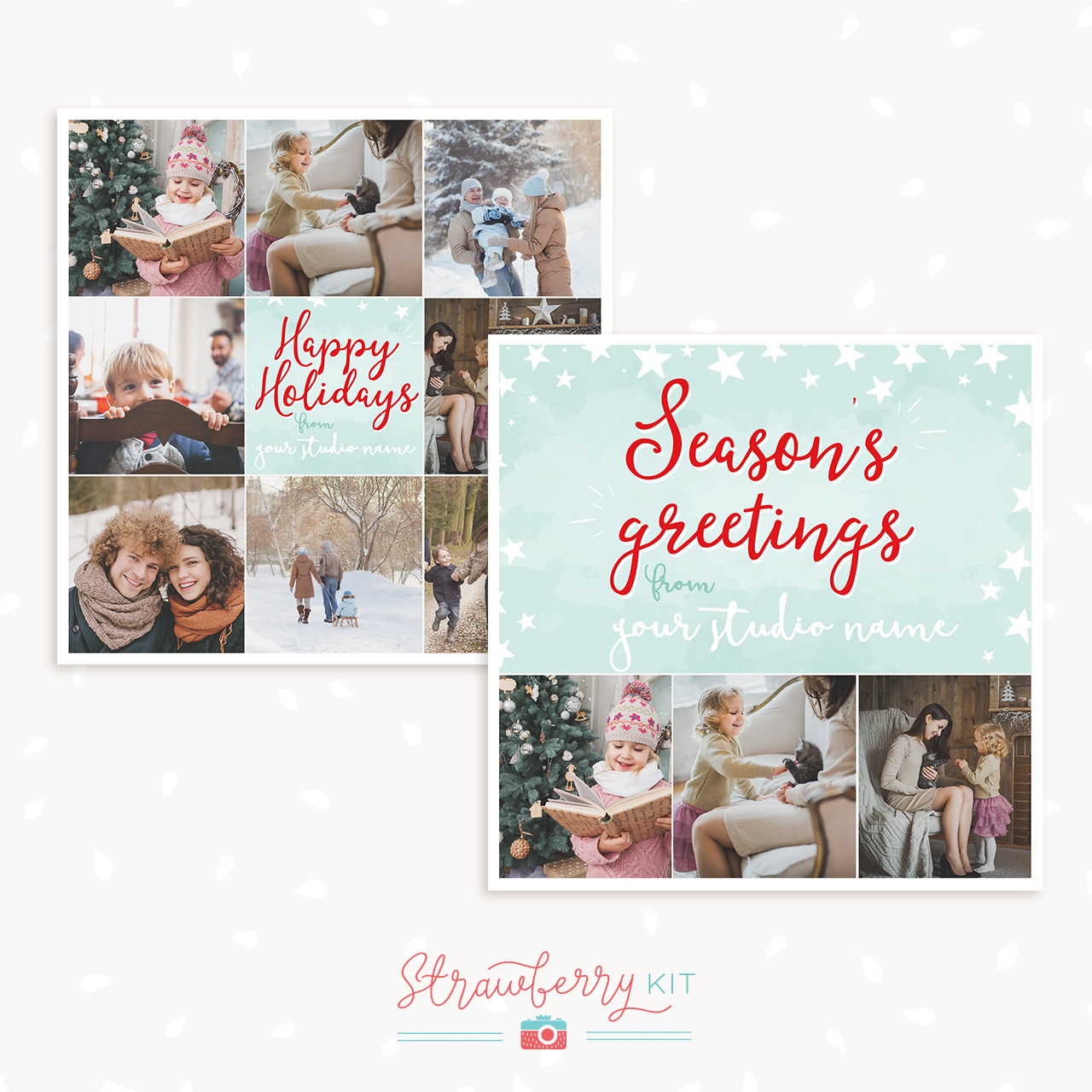 Photography Collage Square Christmas Card – Strawberry Kit regarding Christmas Card Template For Photographers