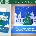 Pop Up Christmas Card Svg Template | Paper Christmas Village In Christmas Card Cut Out Template