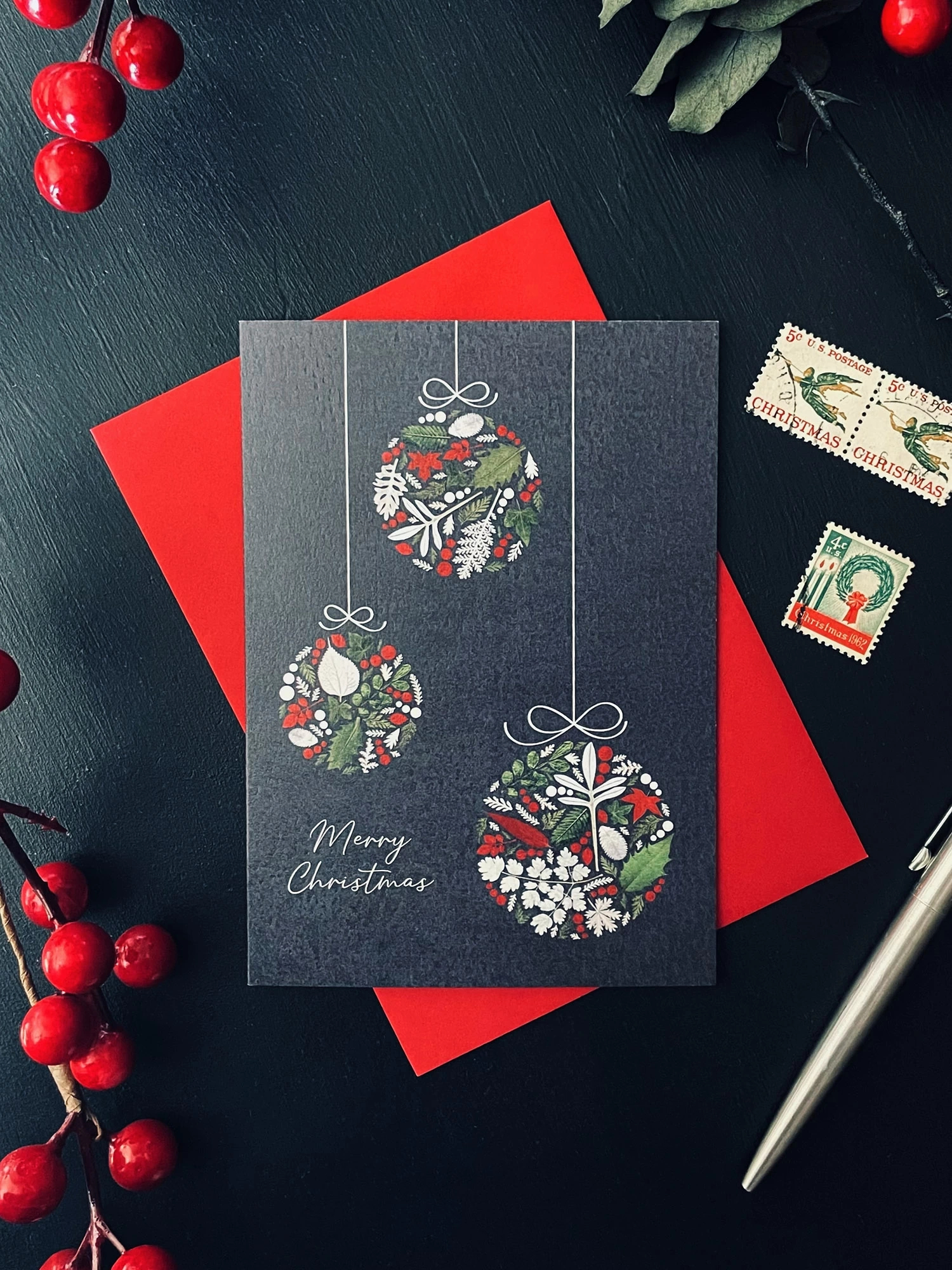Pressed 'Winter Leaves' Baubles Christmas Card - Holly & Co pertaining to Christmas Card Bauble Template