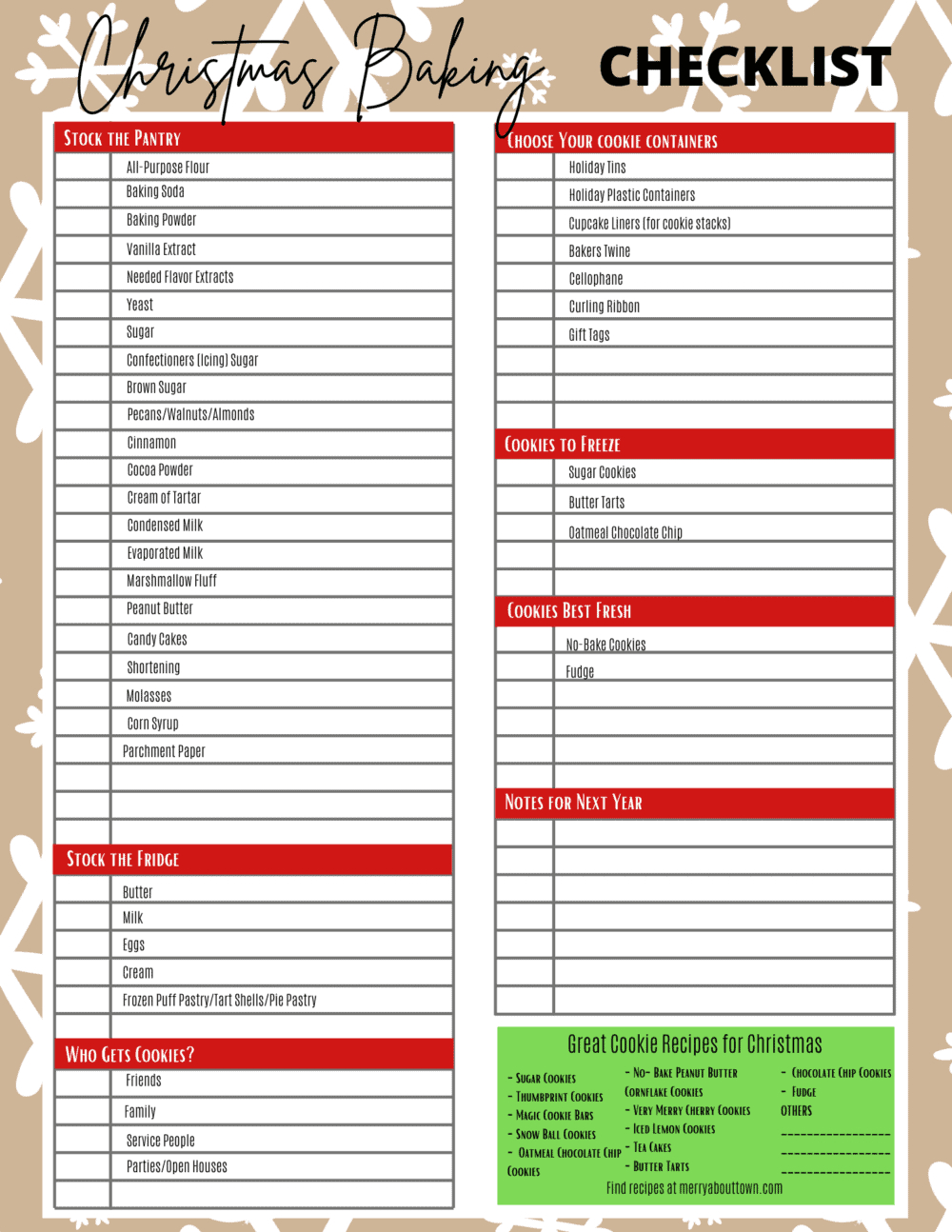 Printable Christmas Baking Checklist - Merry About Town intended for Christmas Cookie List Template