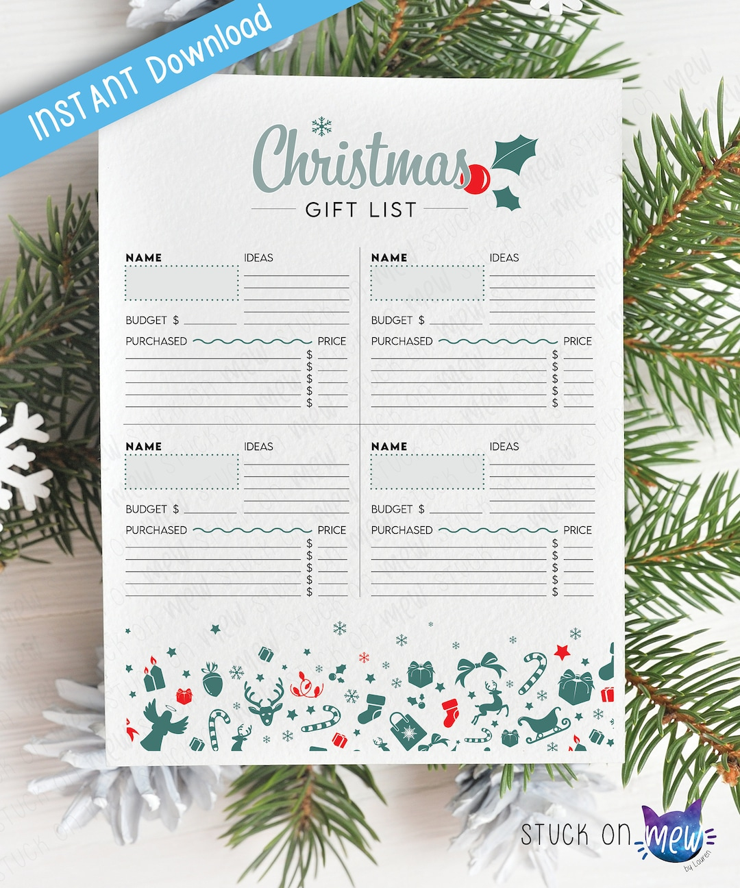 Printable Christmas Gift List Template, Christmas Gift Tracker with Christmas Gift Ideas Template