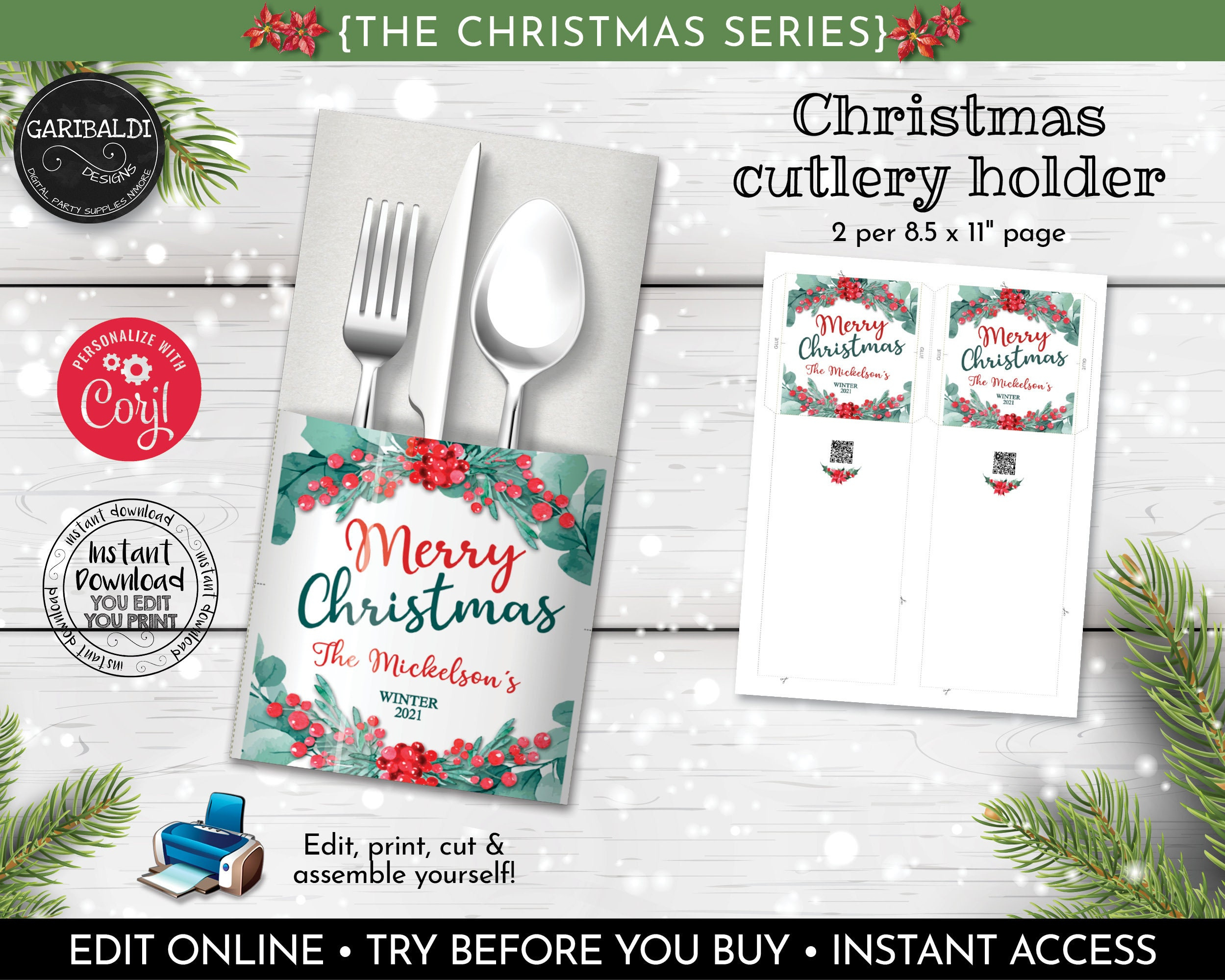 Printable Christmas Silverware Cutlery Holders Editable Holiday throughout Christmas Cutlery Holder Template