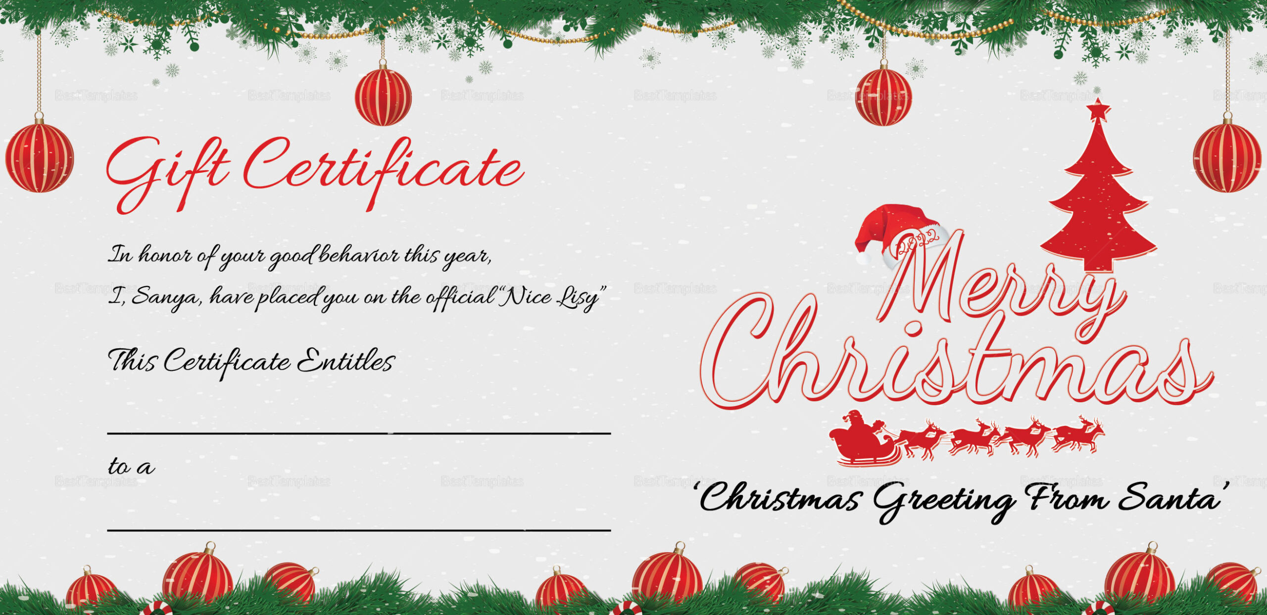 Printable Merry Christmas Gift Certificate Template In Adobe Photoshop with Christmas Gift Printable Template