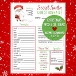 Printable Secret Santa Christmas Wish List | Holiday Gift Exchange For Christmas Gift Exchange List Template