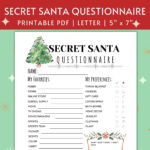 Printable Secret Santa Questionnaire For Christmas Gift Exchange With Regard To Christmas Gift Exchange List Template