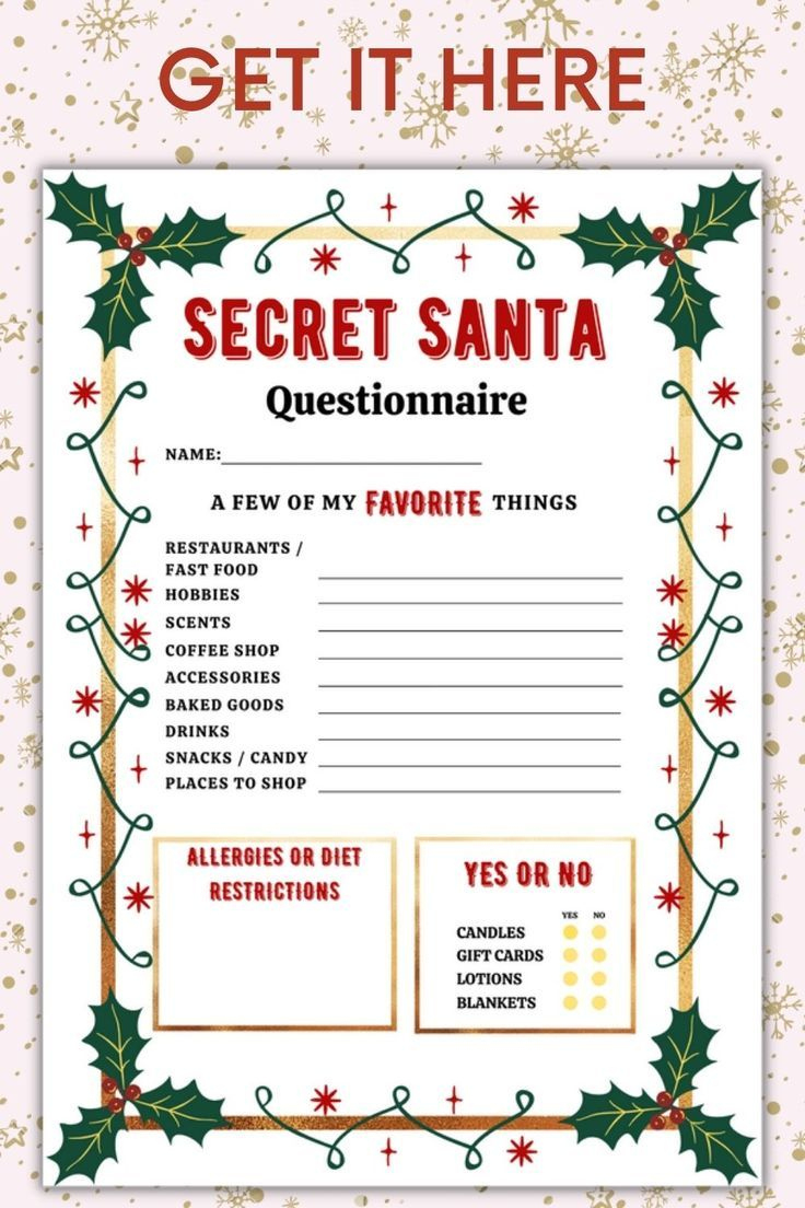Printable Secret Santa Questionnaire For Coworkers For Gift with regard to Christmas Gift Exchange Template Free