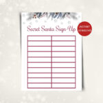 Printable Secret Santa Sign Up Sheet: Christmas Gift Exchange Regarding Christmas Gift Exchange Sign Up Sheet Template