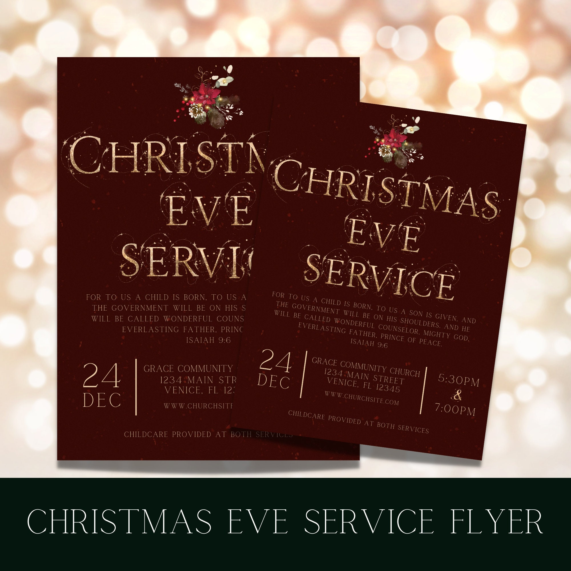 Red And Gold Christmas Eve Candlelight Service Flyer - Church for Christmas Eve Service Template