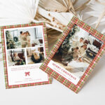 Red And Green Plaid Christmas Card Template For 2 Sided Plaid Inside 2 Photo Christmas Card Template