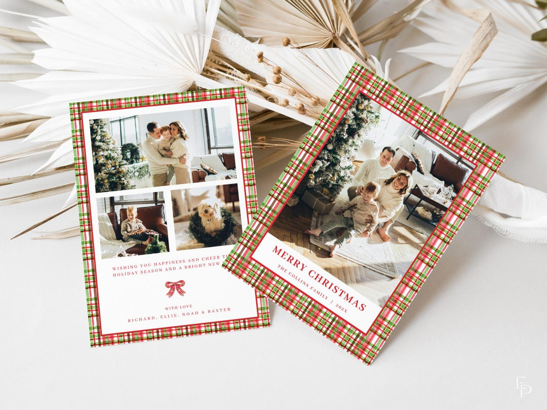 Red And Green Plaid Christmas Card Template For 2-Sided Plaid with regard to Christmas Card Template 2 Photos