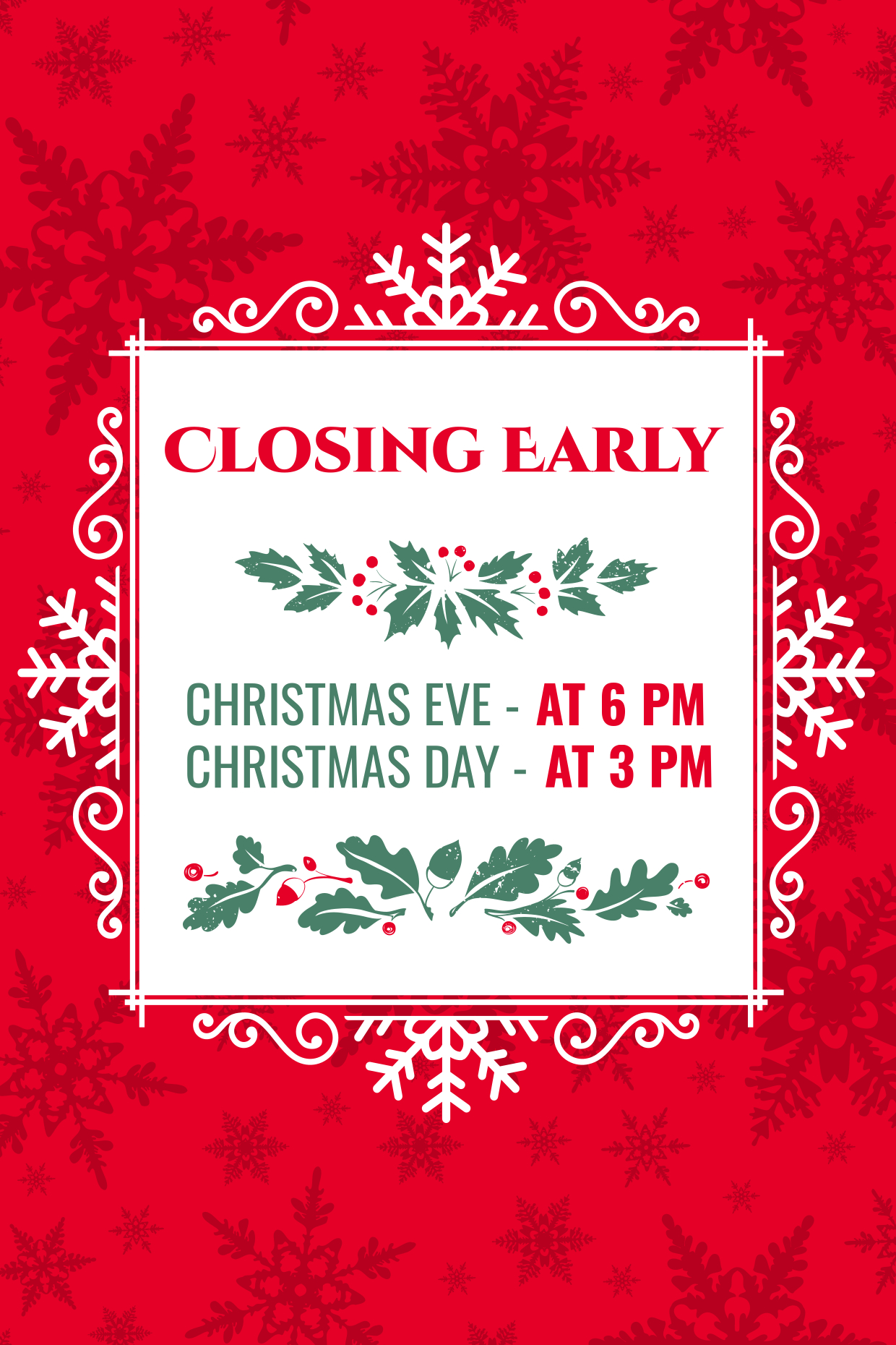 Red And White Christmas Closing Early Sign Template | Square Signs in Christmas Holiday Closing Notice Template