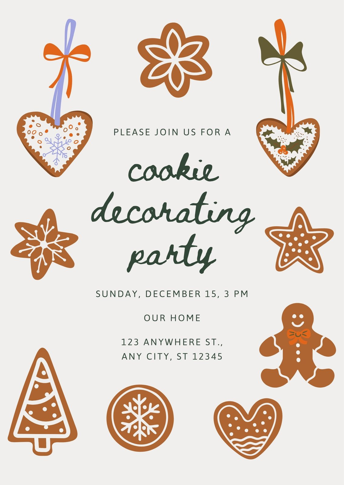 Red Brown Green Illustrated Christmas Cookie Decorating Party Virtual  Invitation with regard to Christmas Cookie Flyer Template