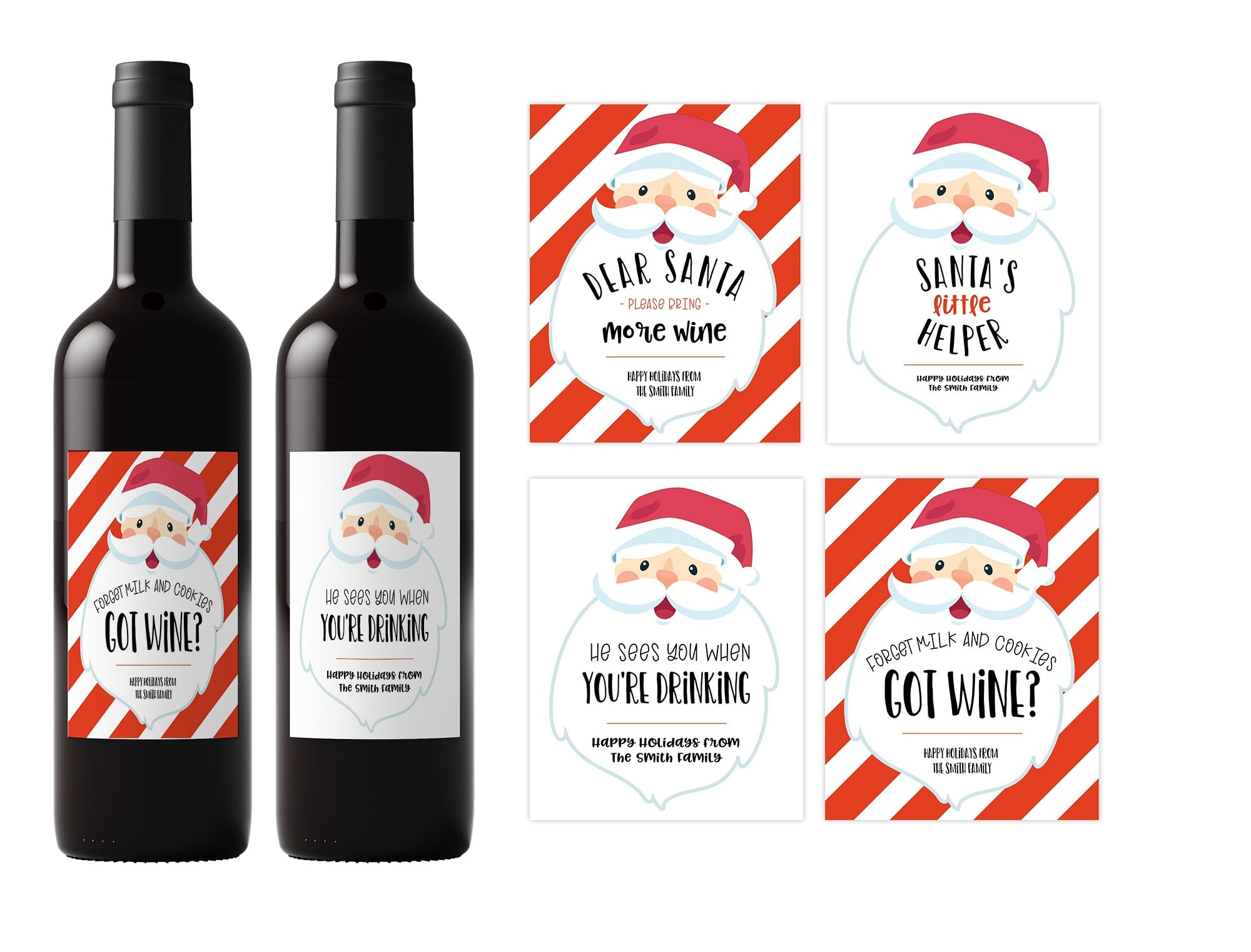 Santa Christmas Wine Labels Set - Editable - Elva M Design Studio with regard to Christmas Bottle Label Template