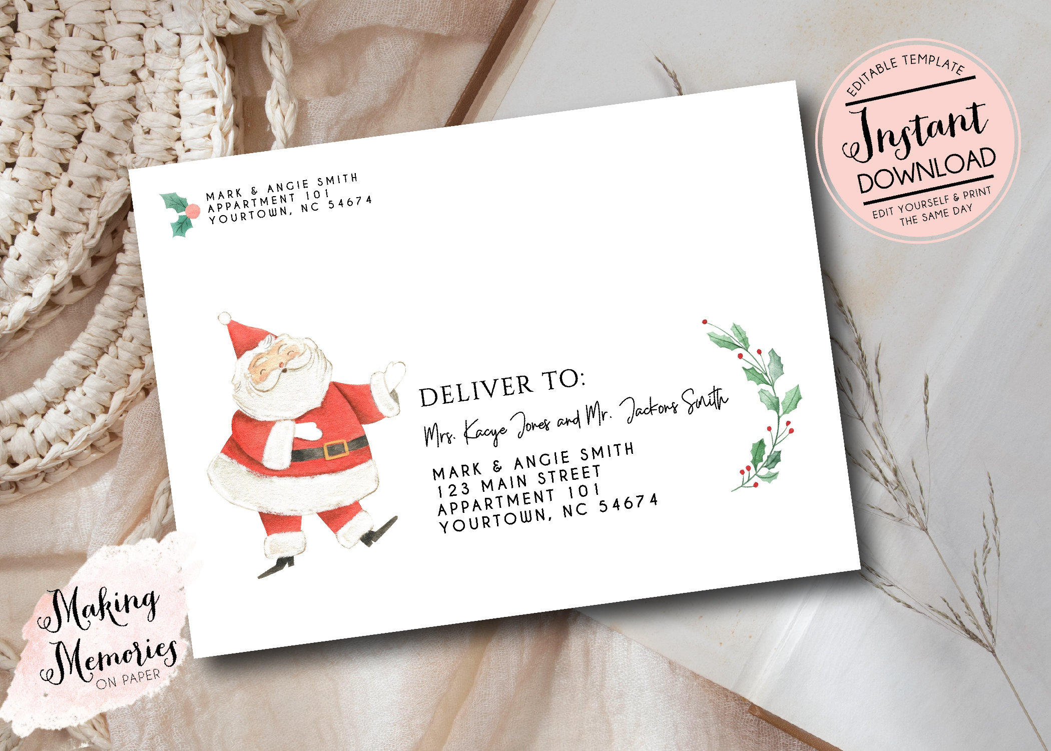 Santa Editable Christmas Envelope Template, Addressed Christmas inside Christmas Card Address Template