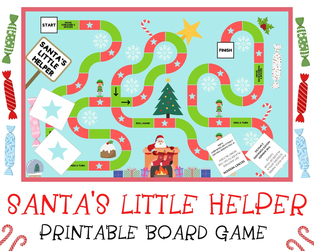 Santa'S Little Helper Printable Christmas Board Game (Instant with Christmas Game Board Template