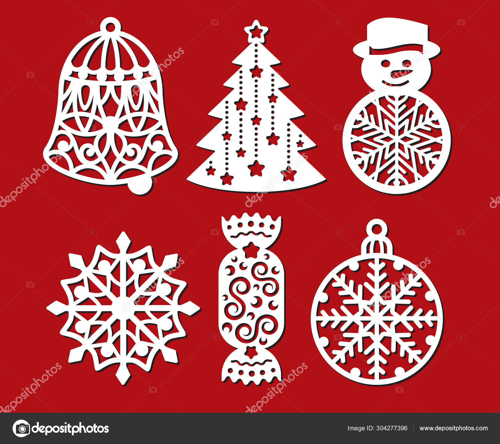 Set Of Christmas Decoration: Bell, Xmas Tree, Snowman, Snowflake intended for Bell Template For Christmas Decoration