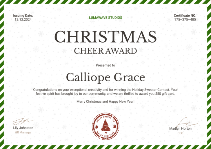 Christmas Award Certificate Template Free Download Christmas Award Certificate Template Free Download