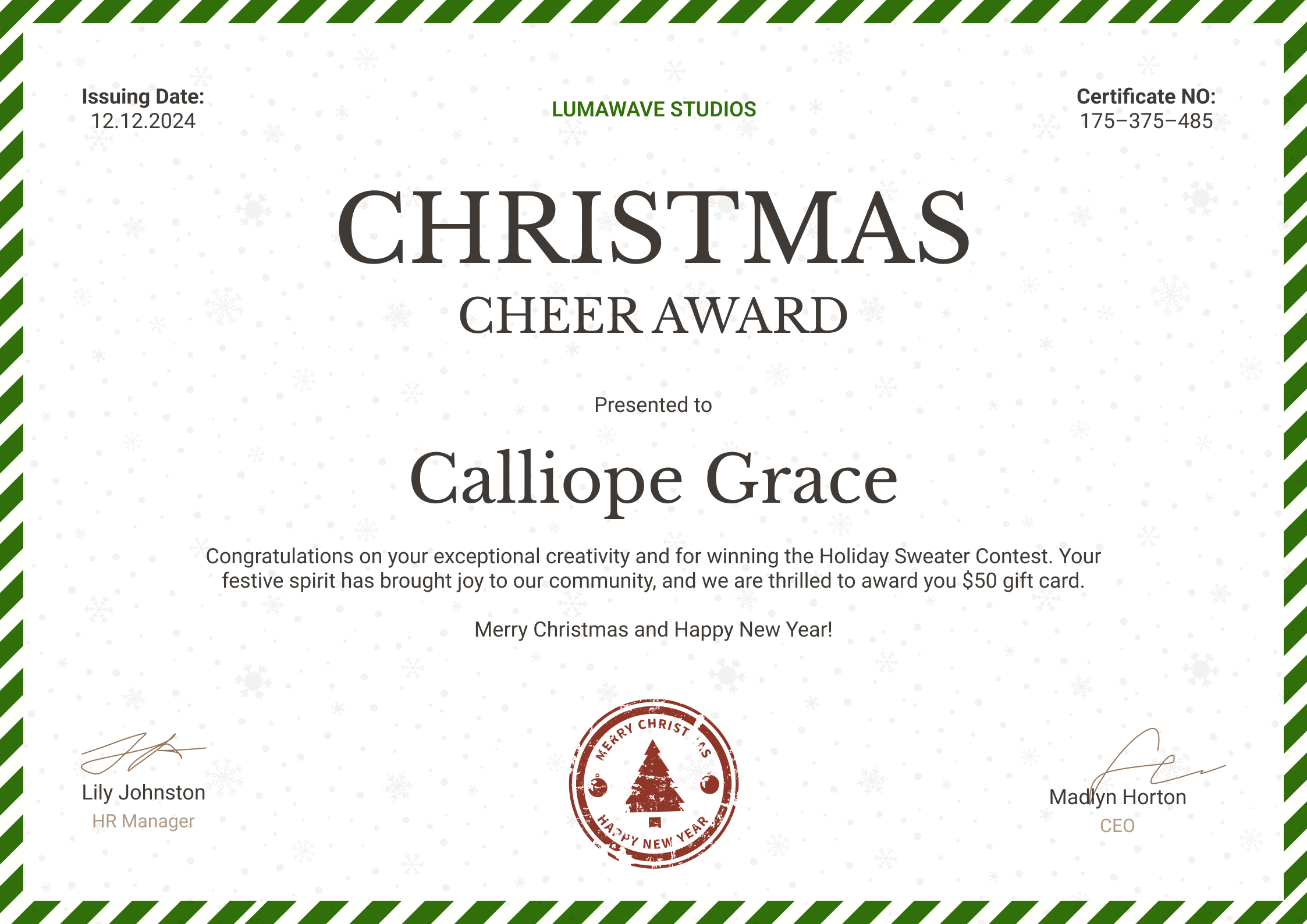 Simple And Wonderful Christmas Gift Certificate Template pertaining to Christmas Award Certificate Template Free Download
