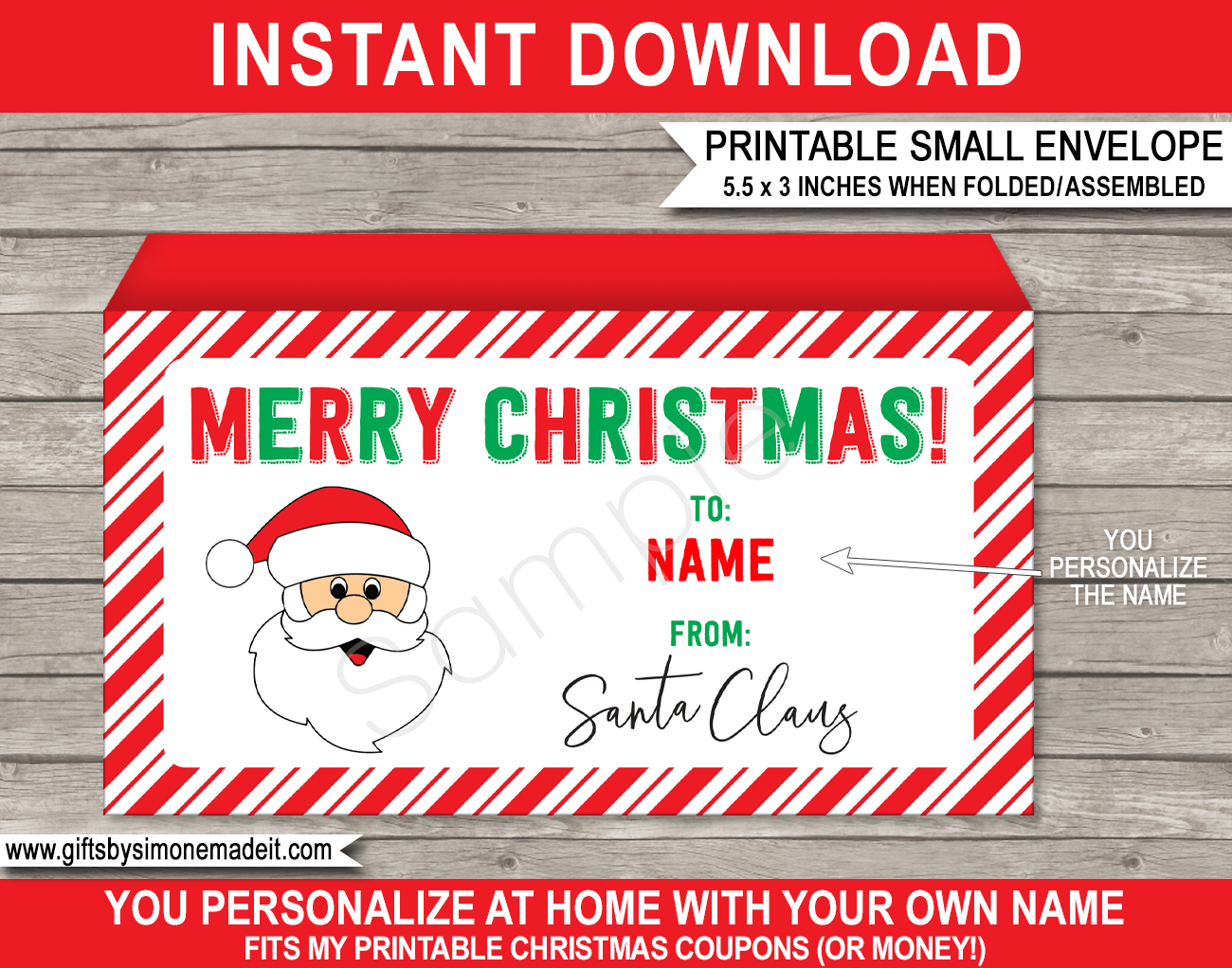 Small Christmas Envelope (From Santa) - Red &amp;amp; Green throughout Christmas Envelope Template