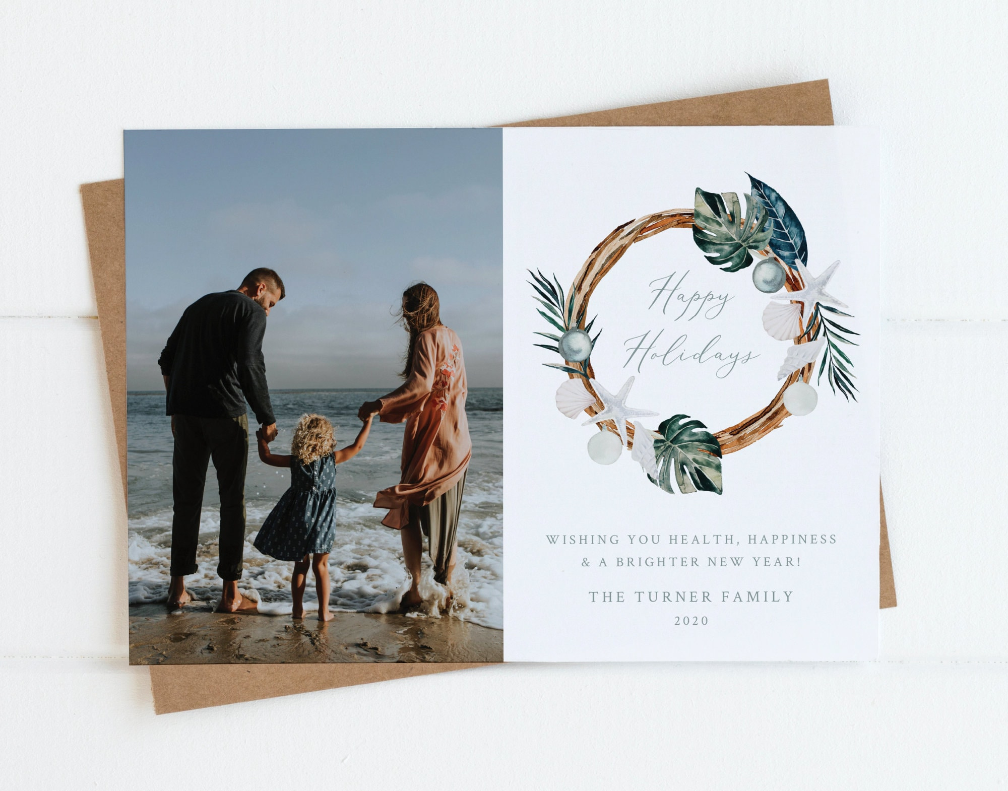 Summer Christmas Card, Christmas Photo Card Template, Aussie in Beach Christmas Card Template