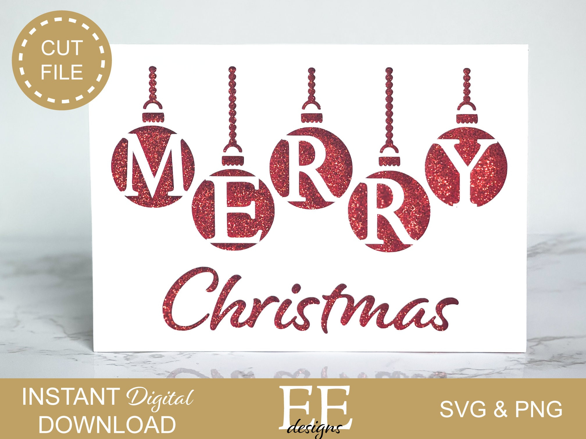Svg: Diy Christmas Card Design | Merry Christmas Card | Ornament in Christmas Card Template For Cricut