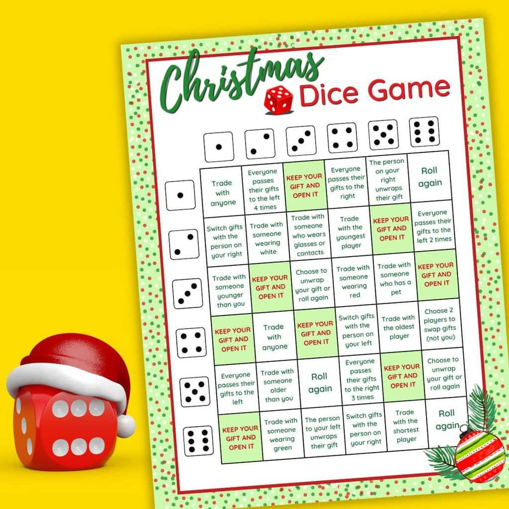The Christmas Dice Game - A Fun Gift Exchange Printable Game! regarding Christmas Dice Game Template