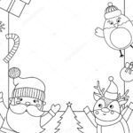 Vector Black White Letter Santa Claus Template Cute Christmas Card Pertaining To Black And White Christmas Template