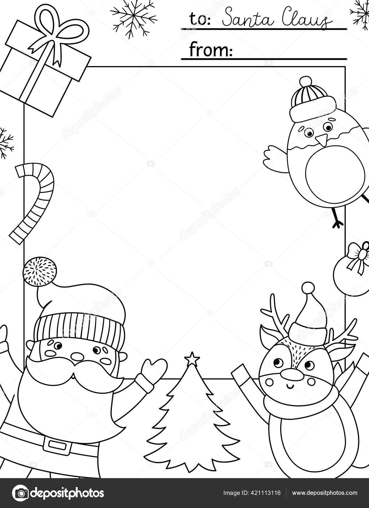 Vector Black White Letter Santa Claus Template Cute Christmas Card pertaining to Black And White Christmas Template