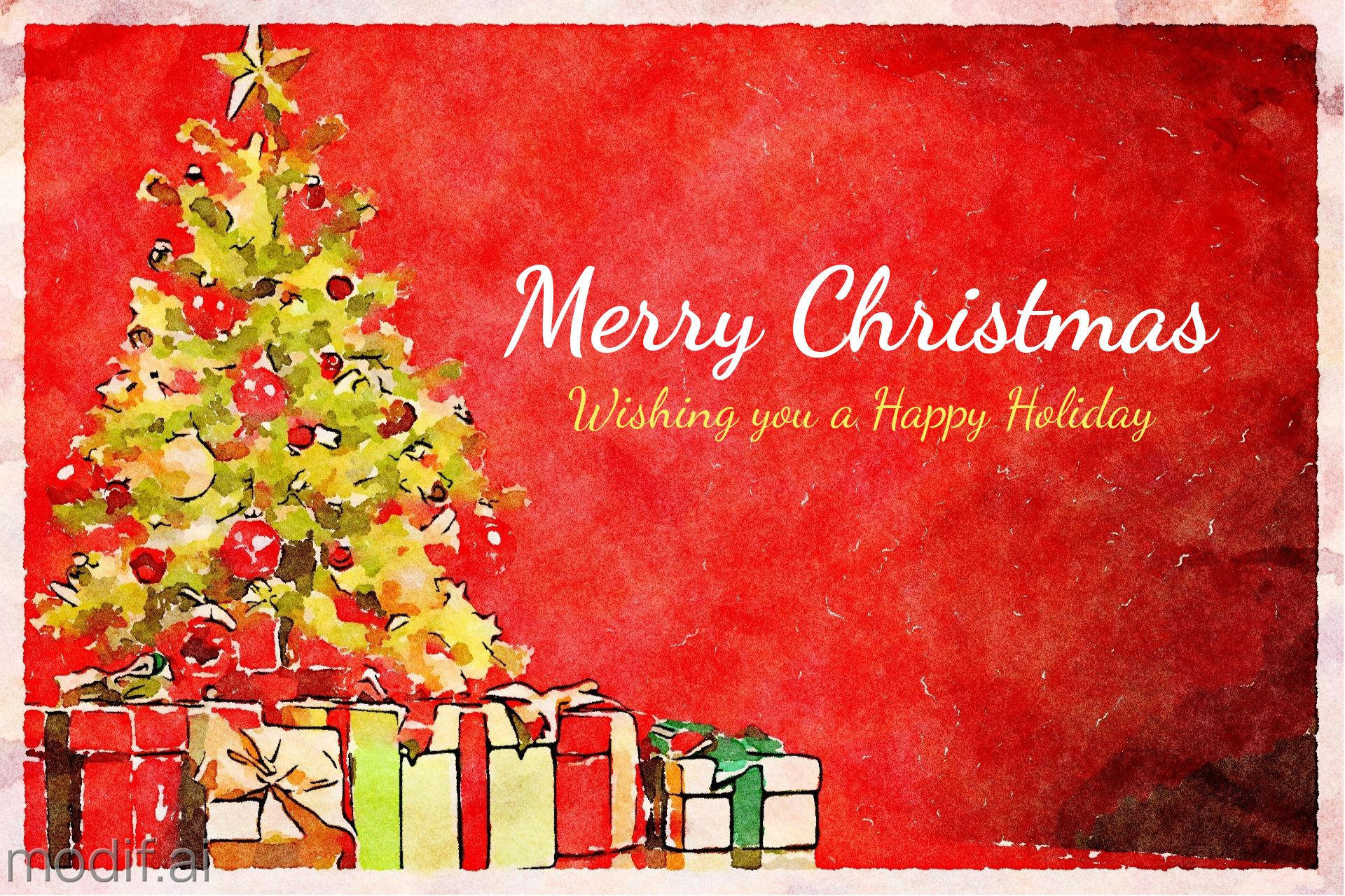 Watercolor Christmas Gift Greetings Card Template - Mediamodifier with Christmas Gift Card Design Template