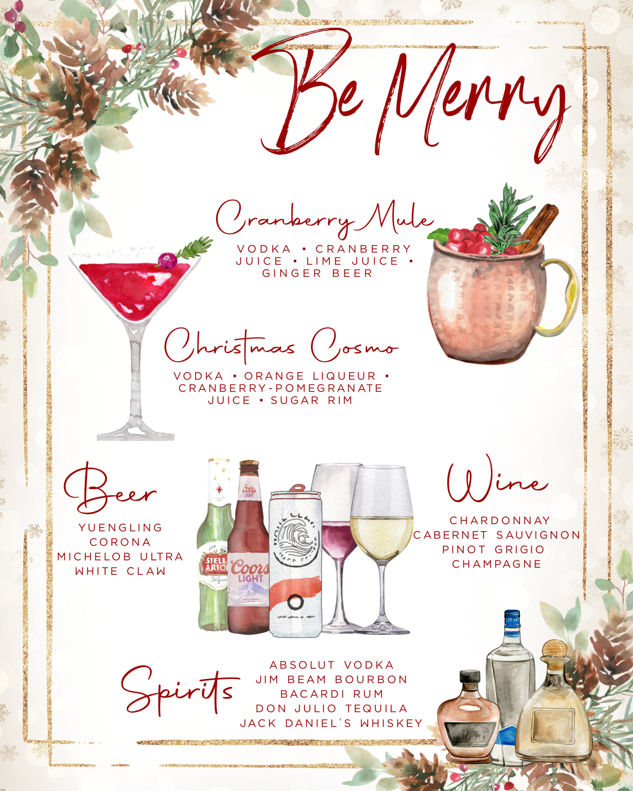 Weihnachtliche Signature Drink Menu Template: Weihnachtsbar Schild in Christmas Drink Menu Template