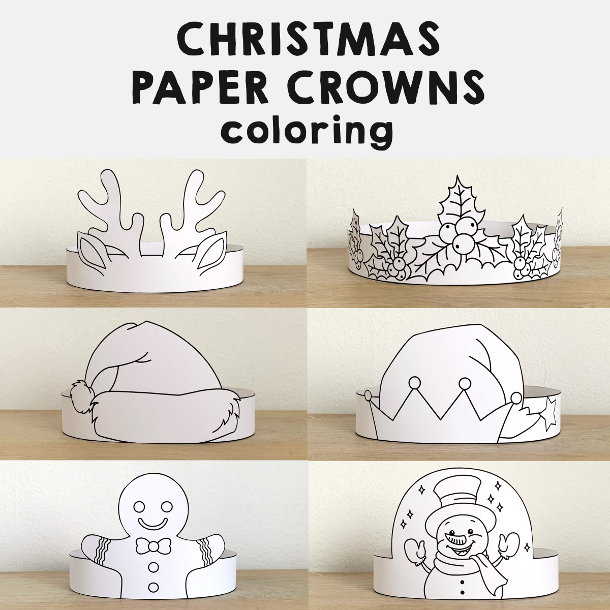 Winter Christmas Hats Crowns Printable Paper Coloring Craft within Christmas Hat Template Printable