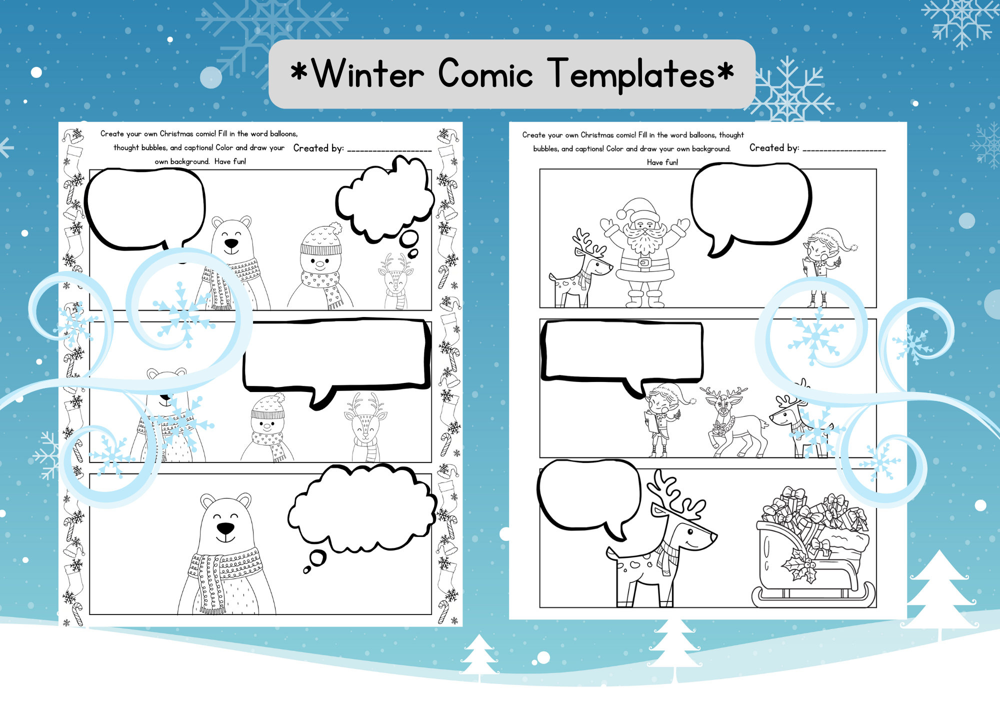 Winter Writing Activity, Comic Lesson, Templates - Etsy intended for Christmas Comic Strip Template