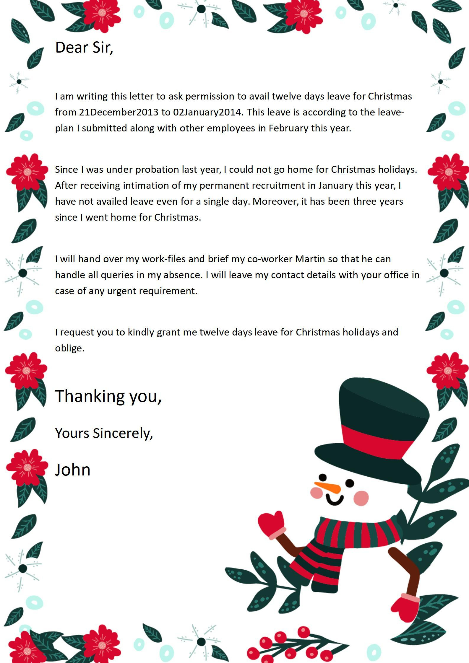 Word Of White Christmas Holiday Letter.docx | Wps Free Templates for Christmas Holiday Notice Template