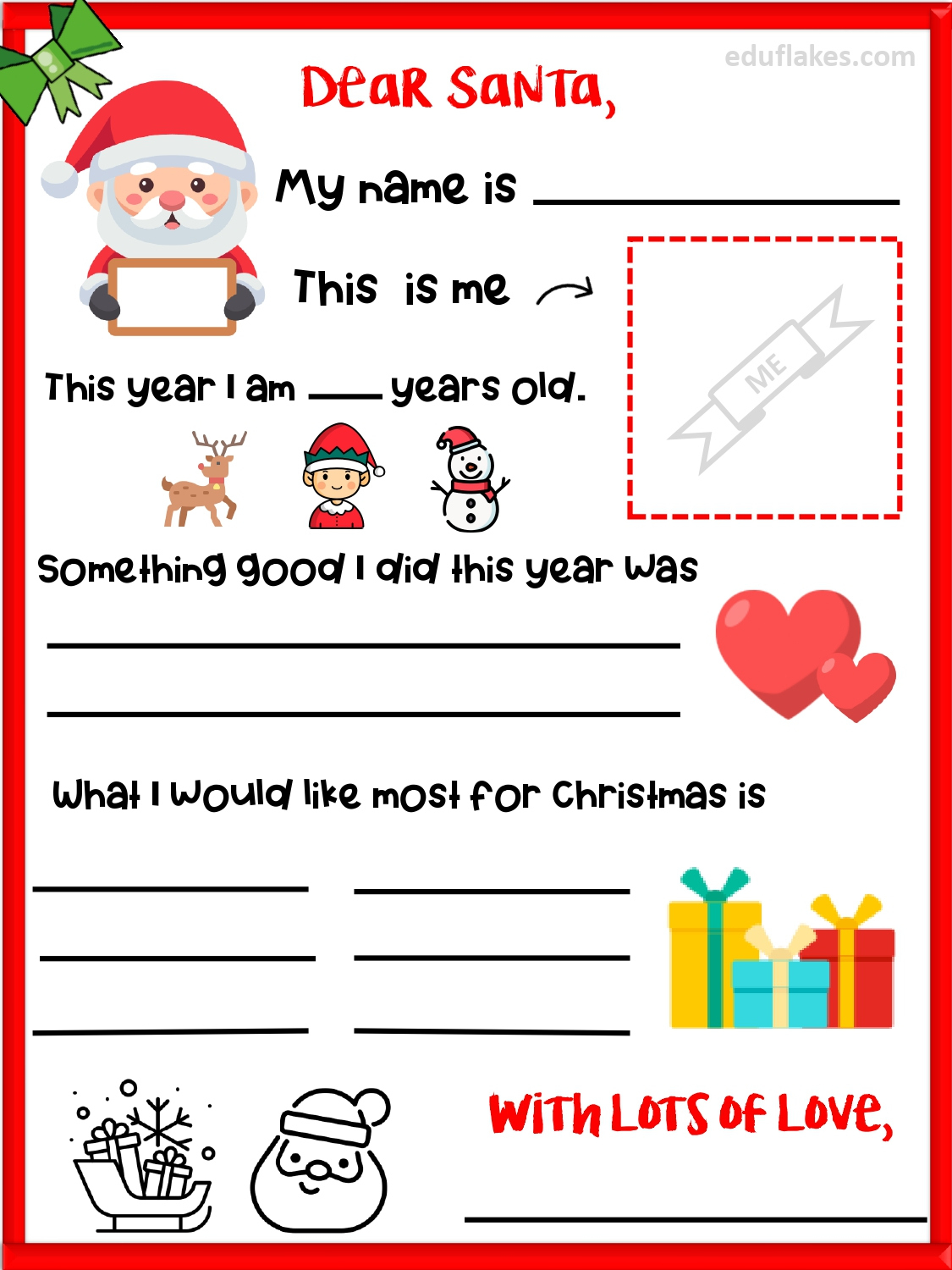 Write To Santa: Free Printable Letter Templates For Kids - Eduflakes throughout Children&amp;#039;S Christmas Letter Template