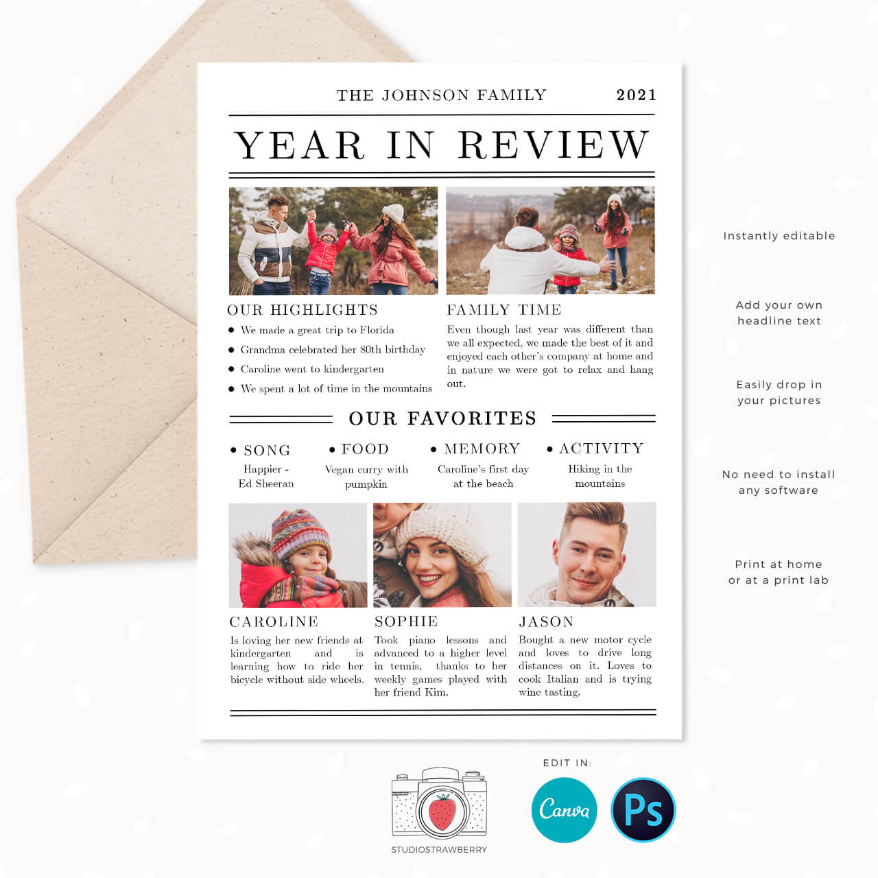 Year In Review Christmas Card Newspaper Template – Strawberry Kit throughout A Year in Review Christmas Card Template