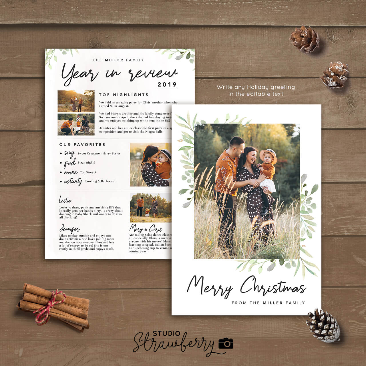 Year In Review Christmas Card Template “Handwriting & Leaves with regard to A Year in Review Christmas Card Template