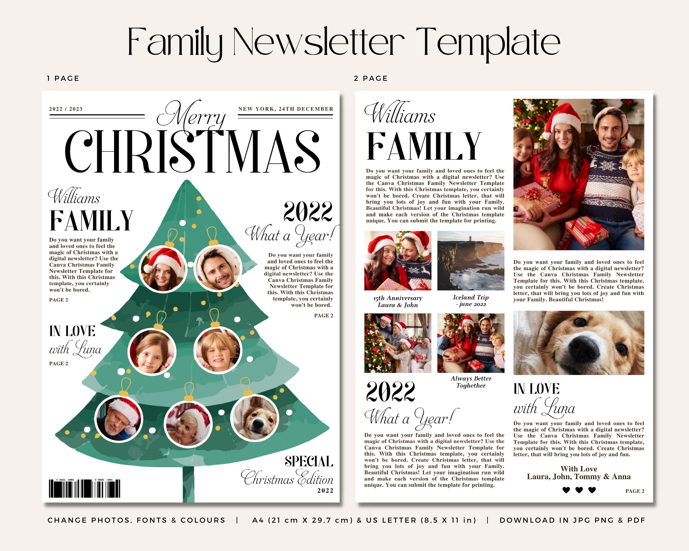 Year In Review / Christmas Newsletter / Canva Template / Christmas throughout Christmas Family Newsletter Template