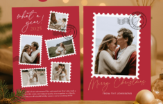Year In Review Photo Card With Postal Stamp Design – Strawberry Kit in 2 Photo Christmas Card Template