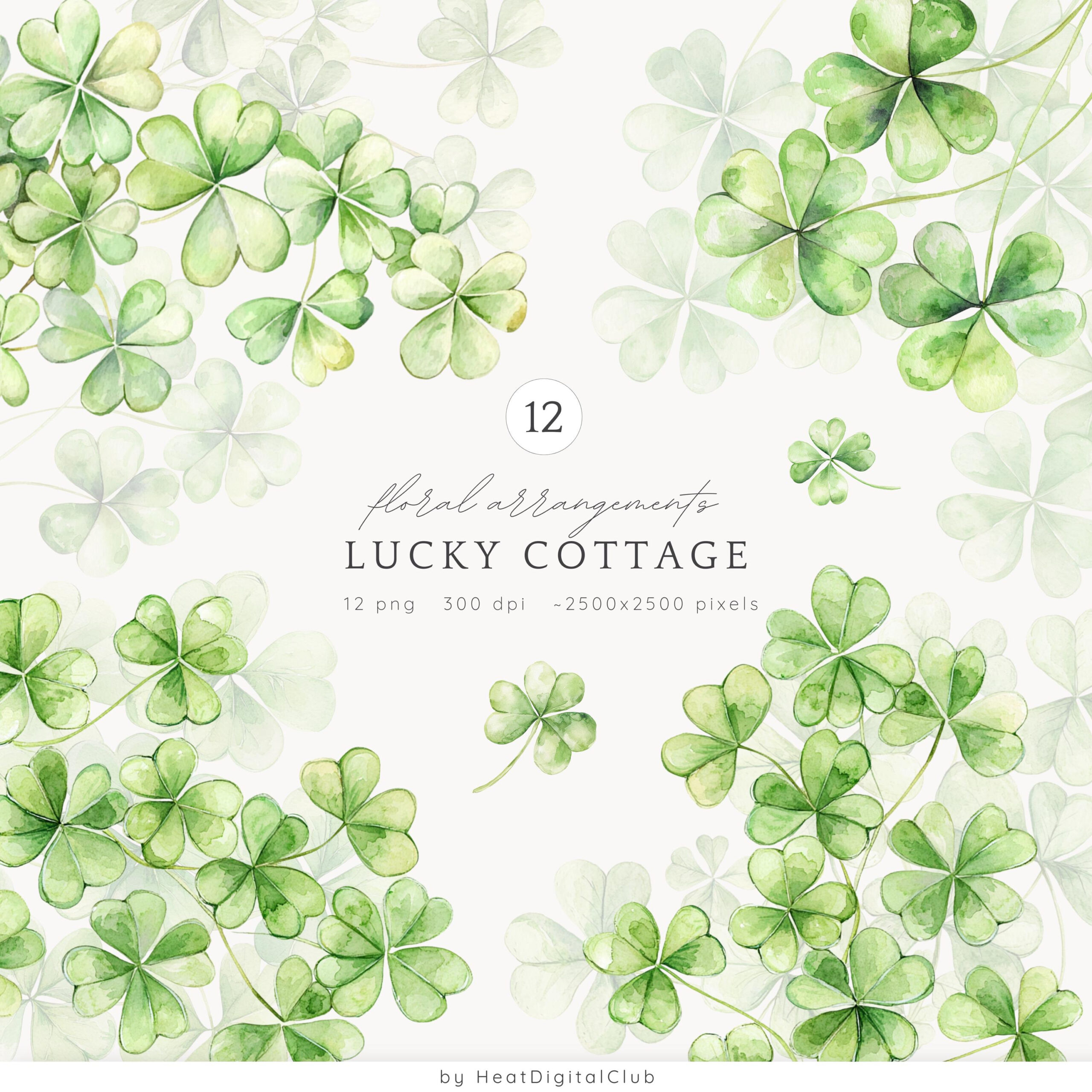 Buy Watercolor Lucky Cottage Shamrock Floral Arrangements Clipart pertaining to Photoshop Background Template Watercolor Shamrock
