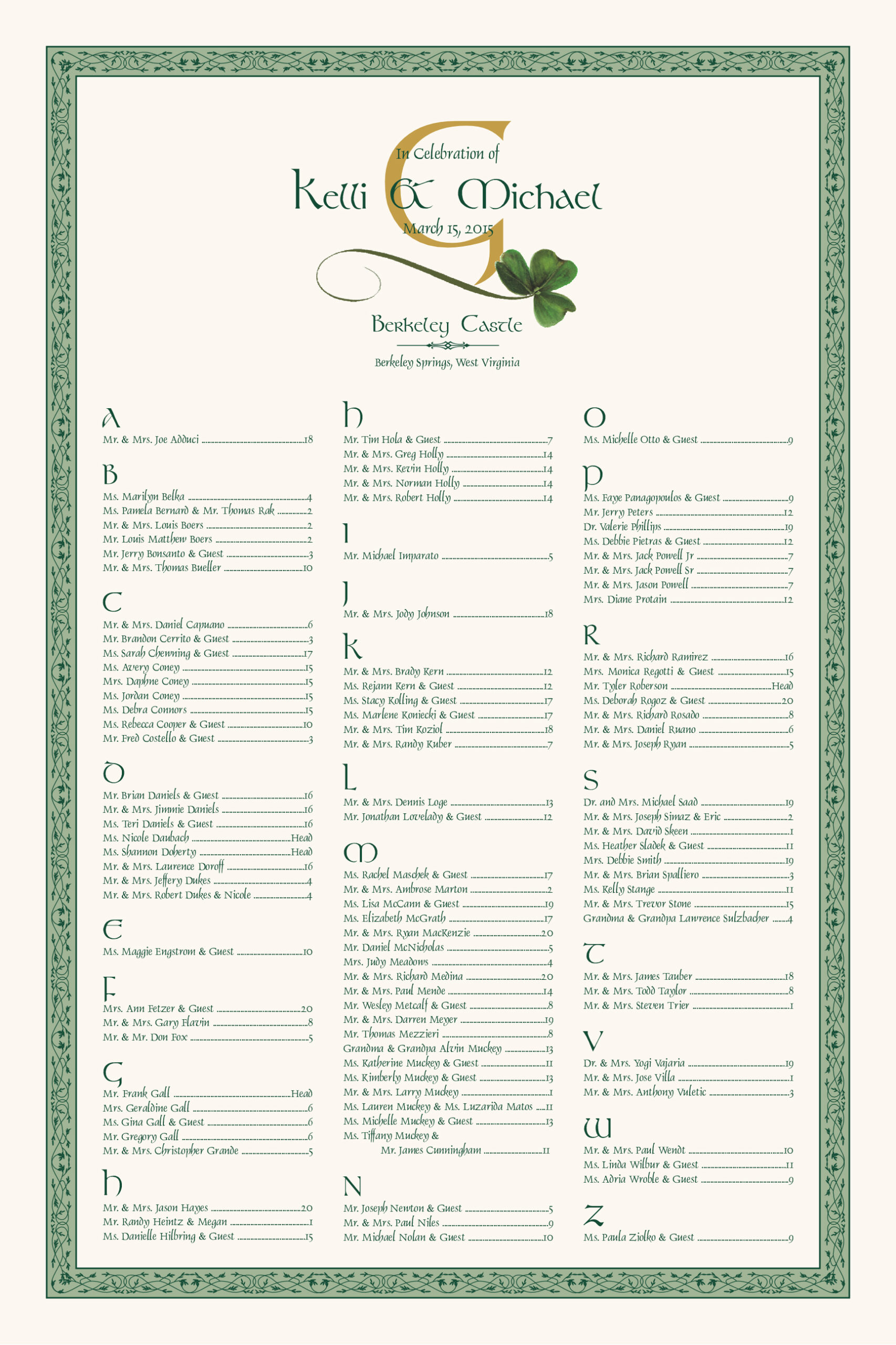 Celtic And Irish Wispy Shamrock Wedding Seating Chart - Documents in Free Printable Template Wedding Program With Shamrocks