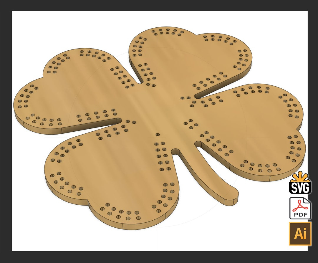 Clover Shaped Cribbage Template - (Laser Ready Digital Download intended for Diy Shamrock Cribbage Board Template