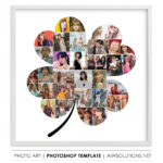 Cute Shamrock Photo Collage Template, 4 Heart Leaf Photo Collage Within Shamrock Shaped Collage Template