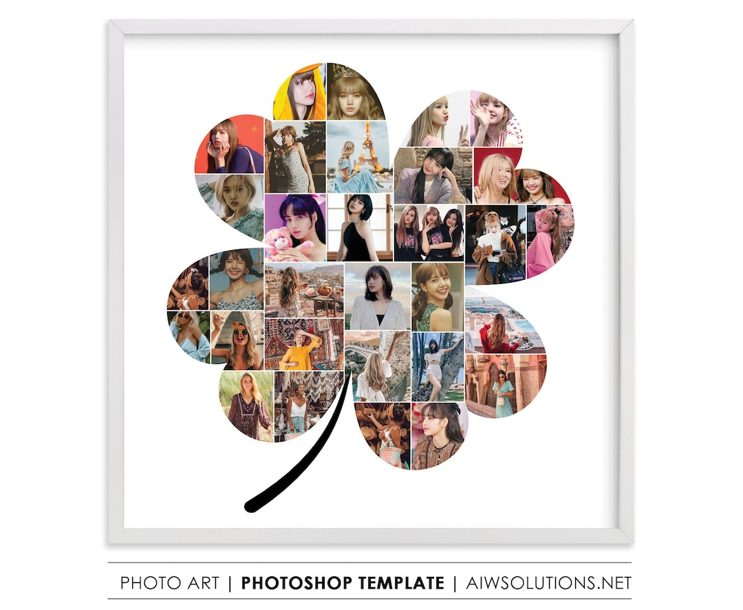 Cute Shamrock Photo Collage Template, 4 Heart Leaf Photo Collage within Shamrock Shaped Collage Template