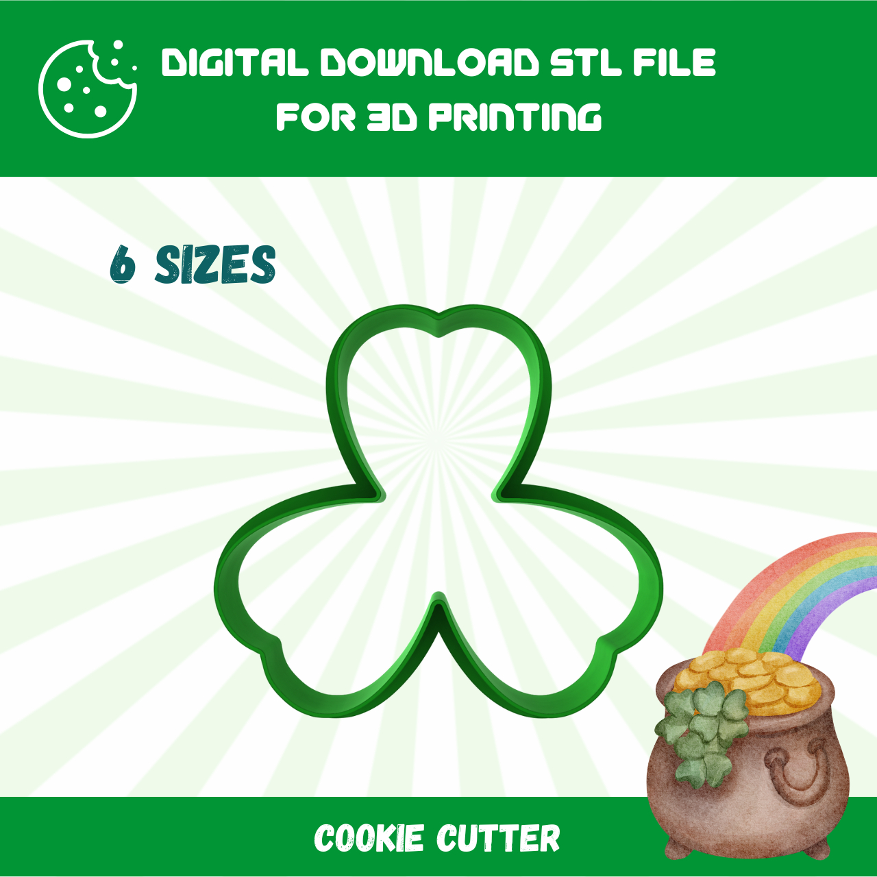 ☘️ Cutty Clay Stl Shamrock Cookie Cutter Set - 3-Leaf Design In inside Shamrock Cookie Cutter Template