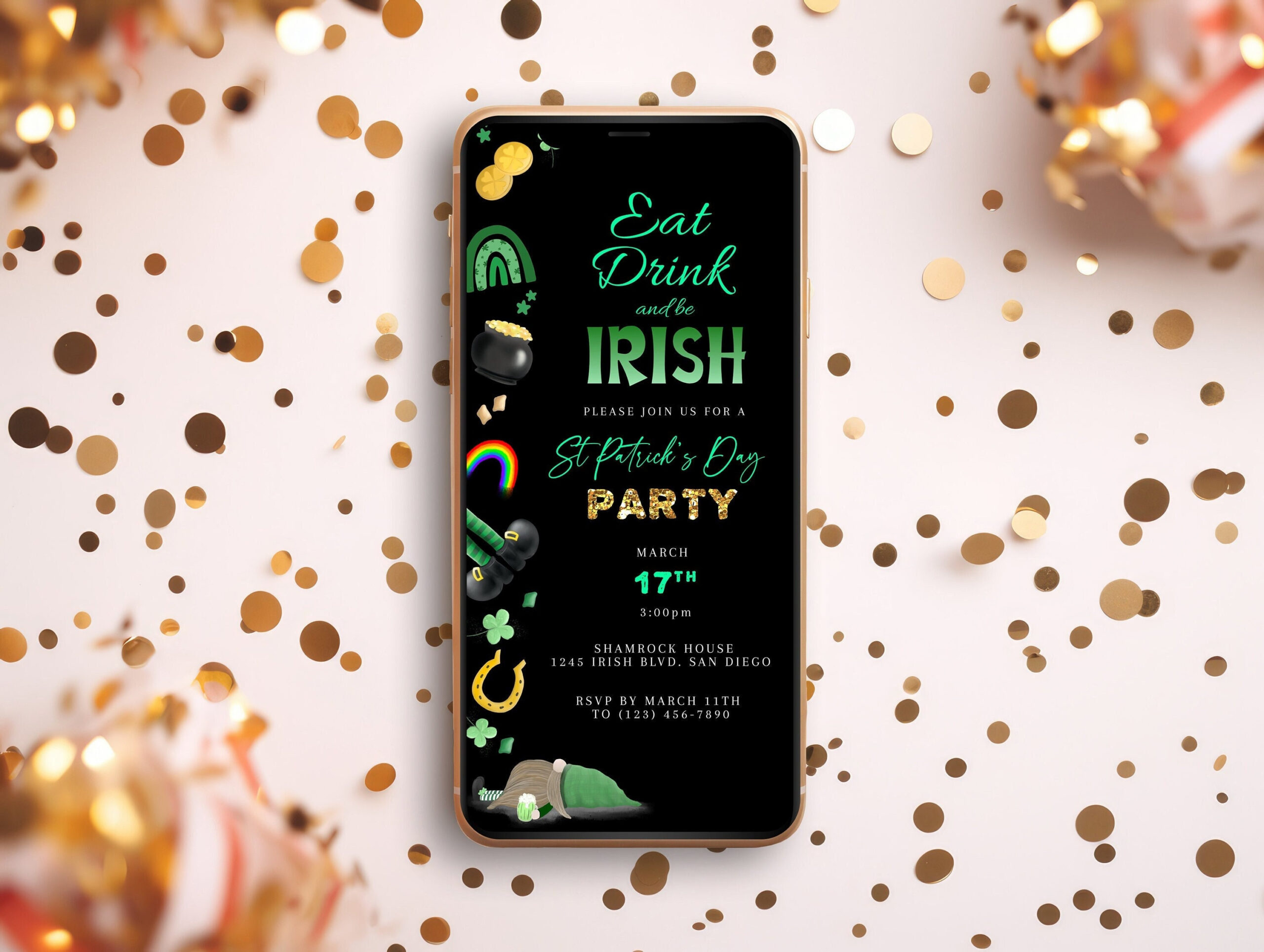 Editable St. Patrick&amp;#039;S Day Party Invitation - Instant Digital throughout Shamrock Template Meks Mobile
