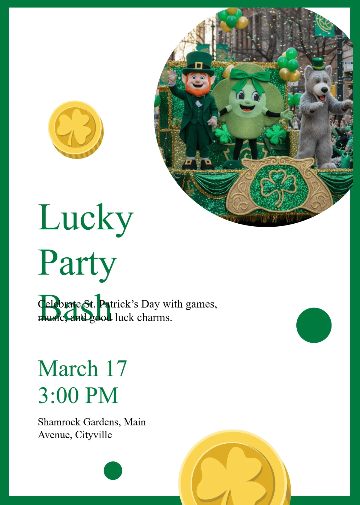 Free St. Patrick&amp;#039;S Day Lucky Party Invitation Template To Edit Online regarding Shamrock Birthday 3 Template