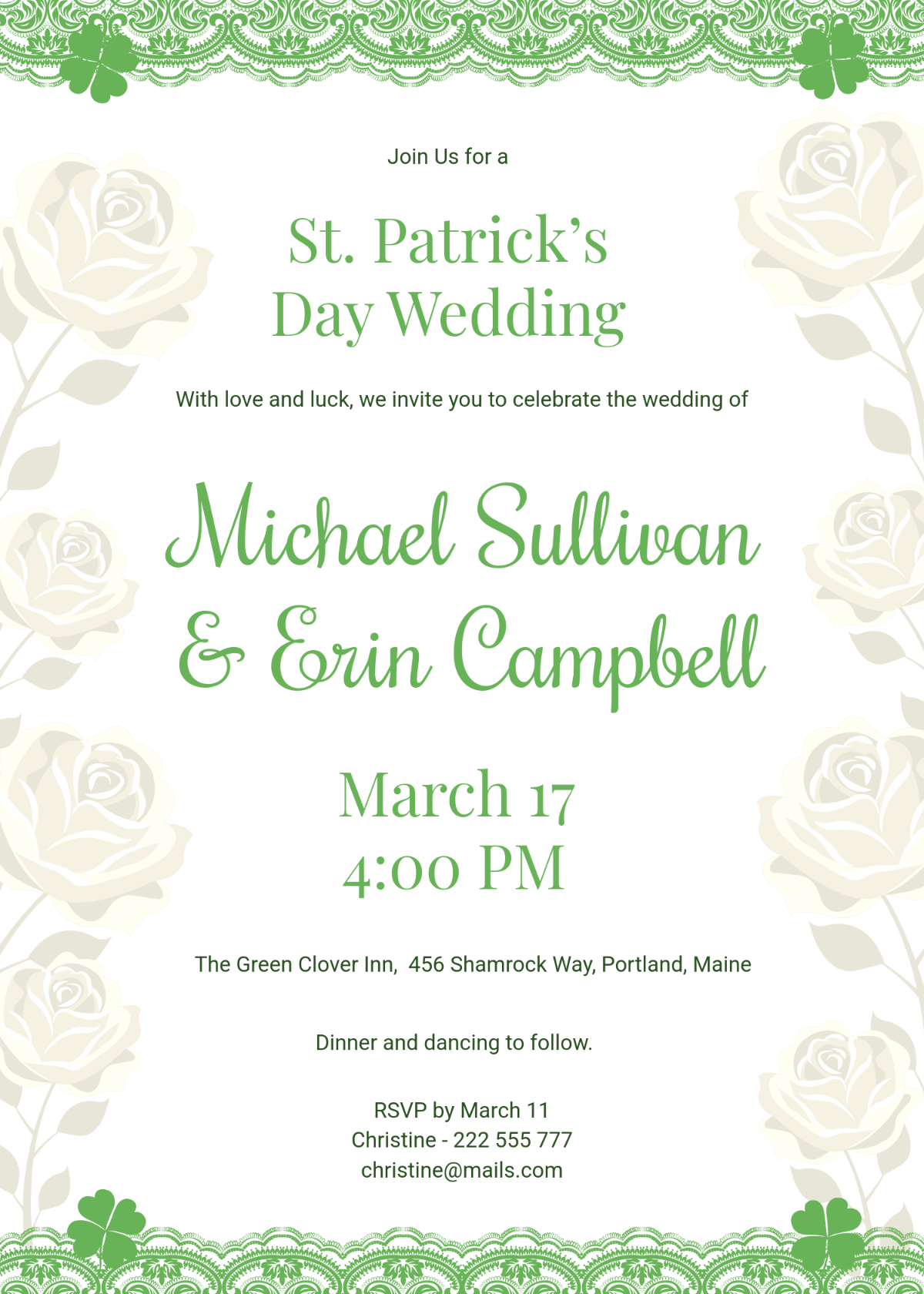Free St. Patrick&amp;#039;S Wedding Day Invitation Template To Edit Online intended for Free Template Wedding Program With Shamrocks